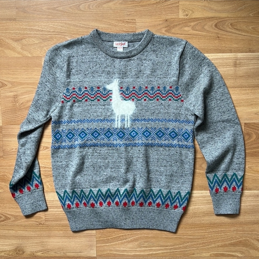 Cat & Jack Gray Sweater with Long Sleeves and Fair Isle Design